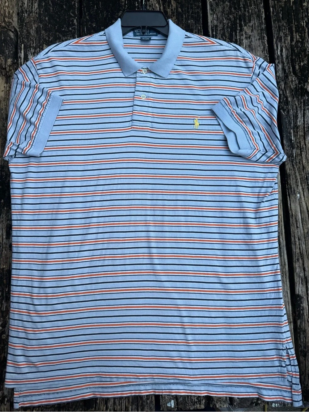 Polo Ralph Lauren Men’s XL Light Blue Navy & Orange Striped Polo Shirt P1